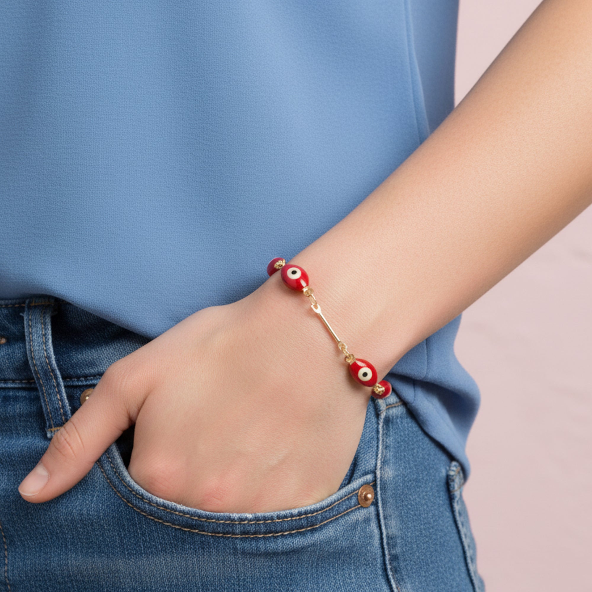 Pulsera con ojitos ovalados y barras 16cm