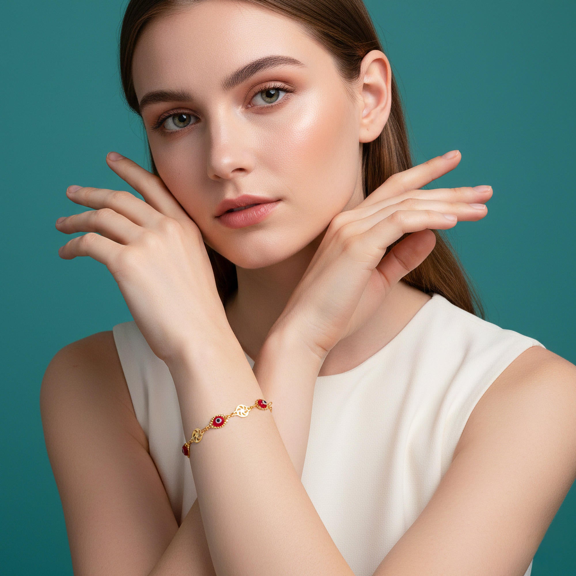 Pulsera ojitos y esferas 16cm