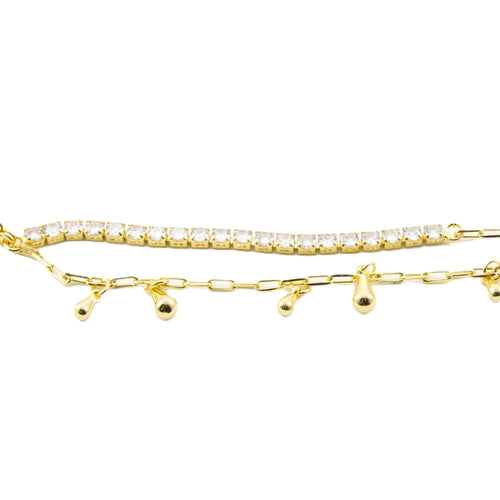 Pulsera Doble Papelillo y Eslabon Oval con Gotas 16CM