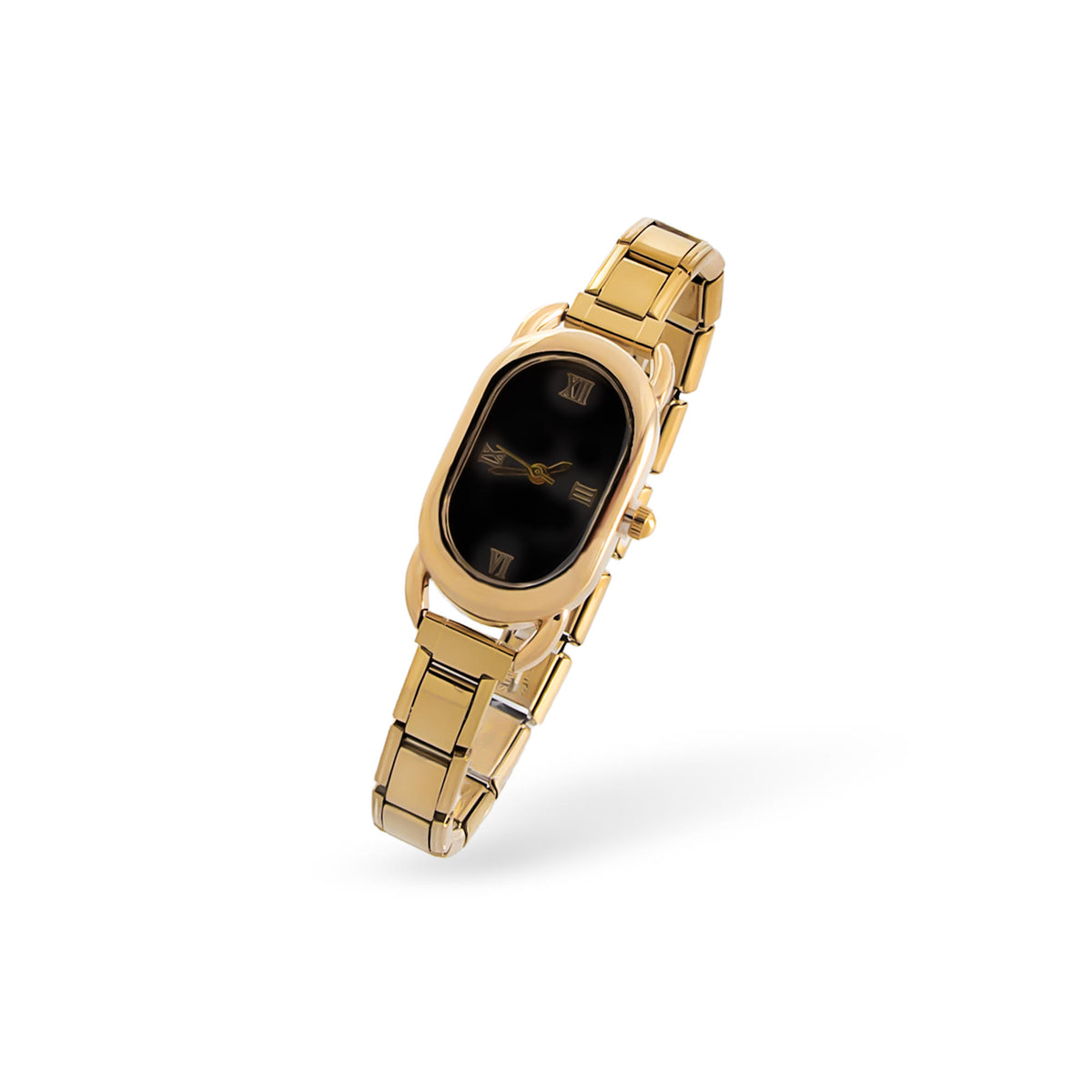 Reloj ajustable eslabon italiano caratula ovalada numeros romanos 20x32mm