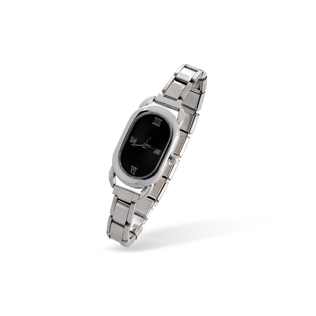 Reloj ajustable eslabon italiano caratula ovalada numeros romanos 20x32mm