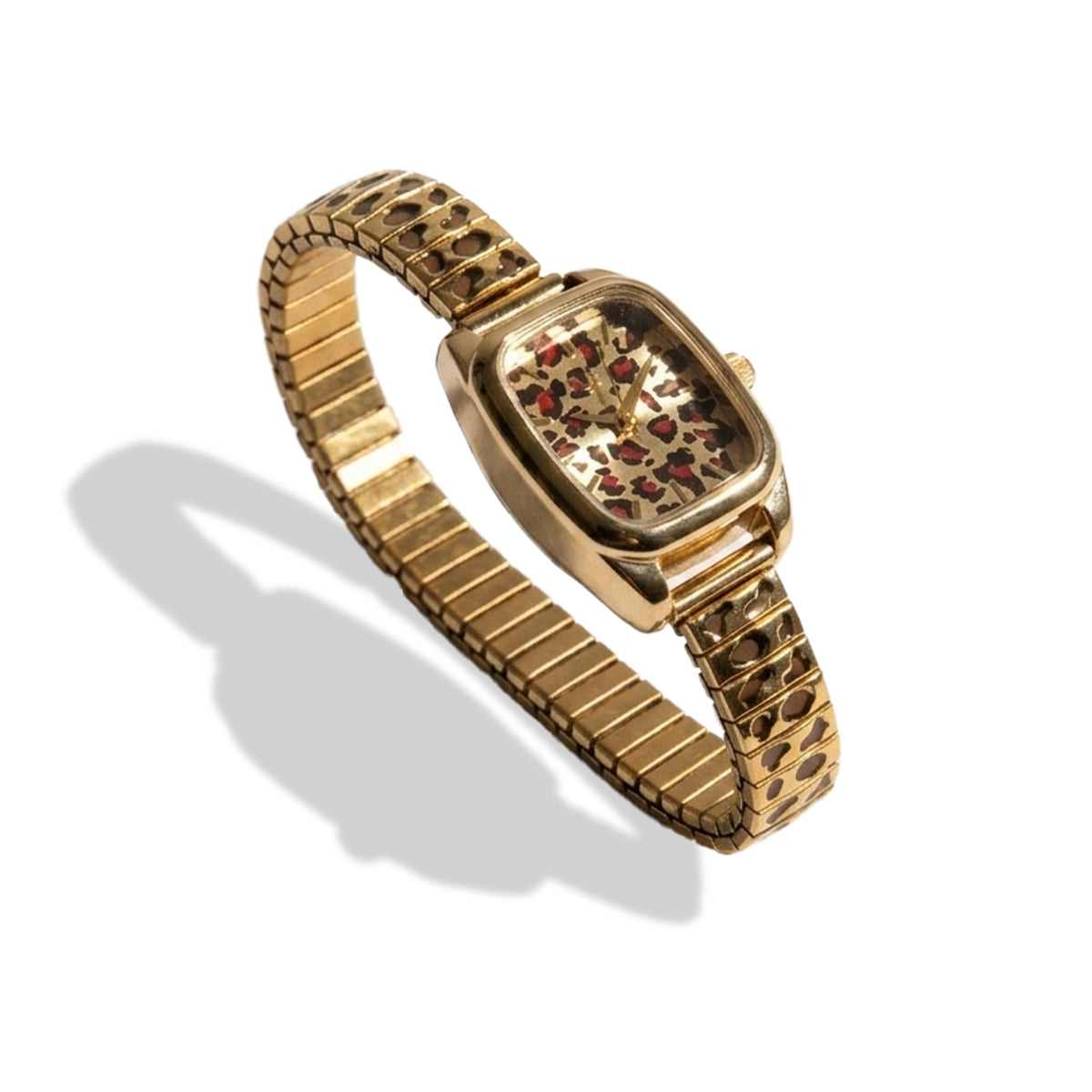 Reloj ajustable eslabon italiano caratula semi cuadrada animal print 25x20mm