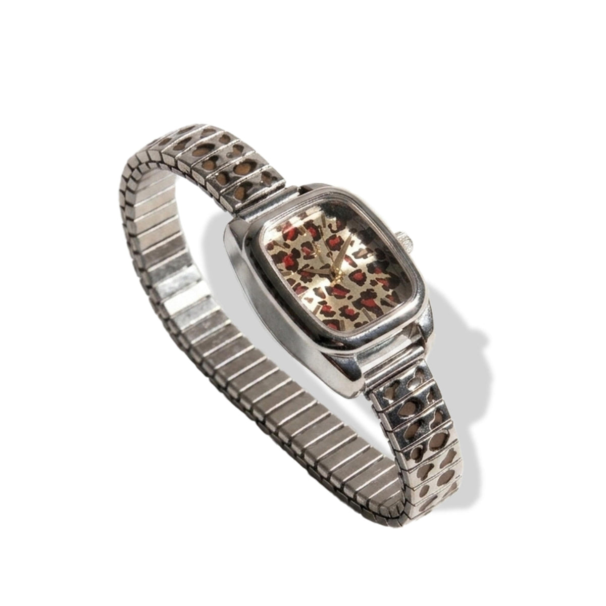 Reloj ajustable eslabon italiano caratula semi cuadrada animal print 25x20mm