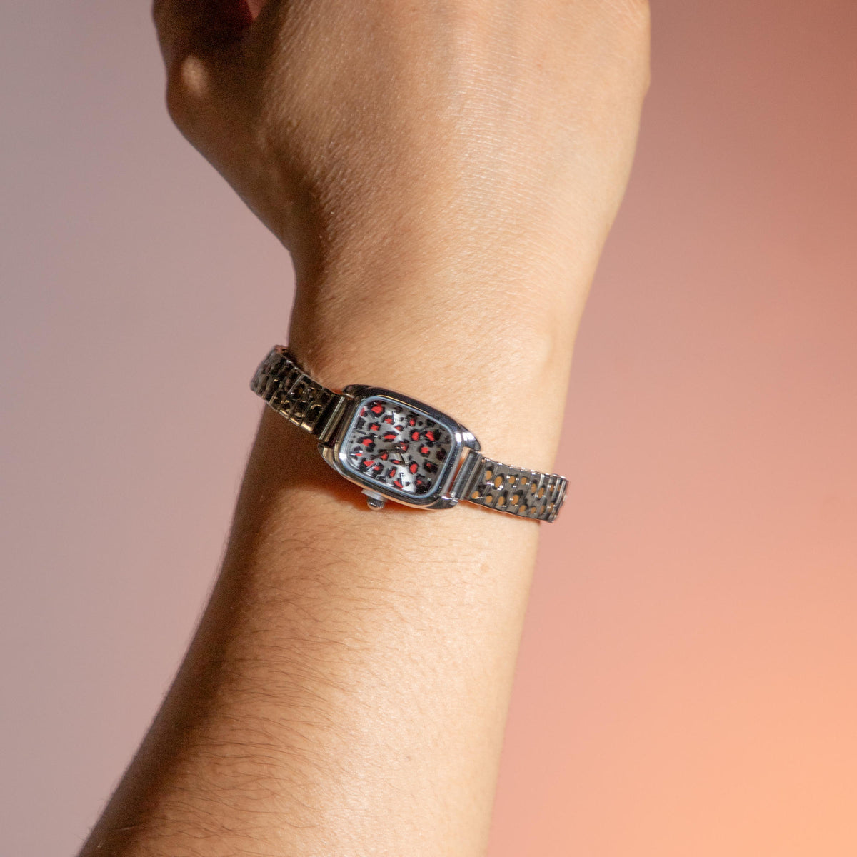 Reloj ajustable eslabon italiano caratula semi cuadrada animal print 25x20mm