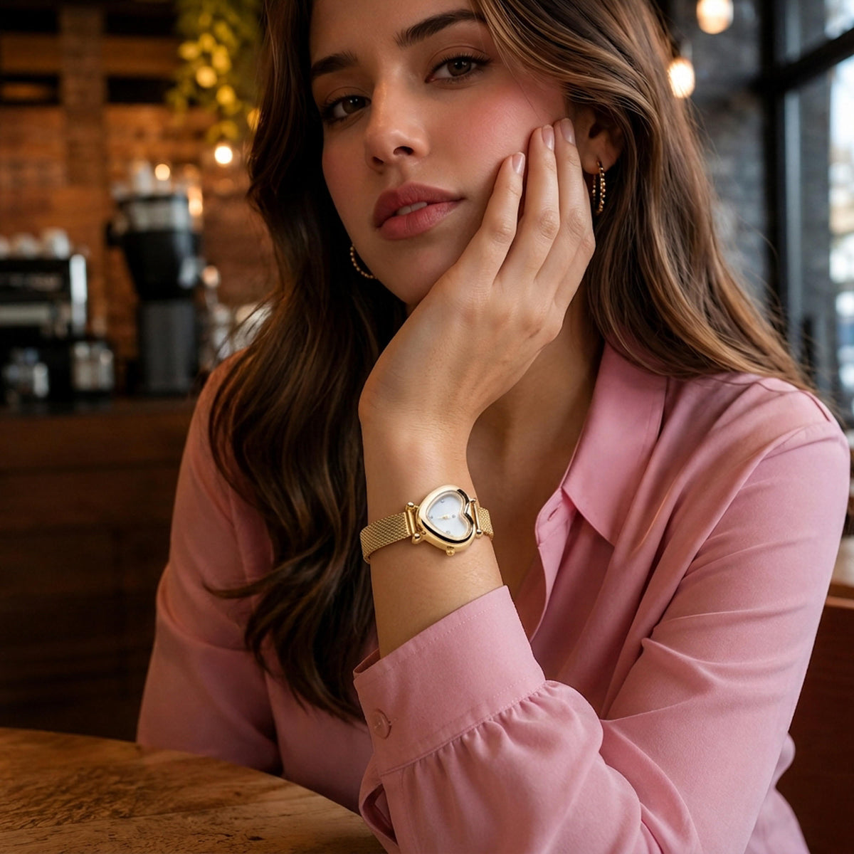 Reloj de extensible estilo malla con caratula de corazon 21cm