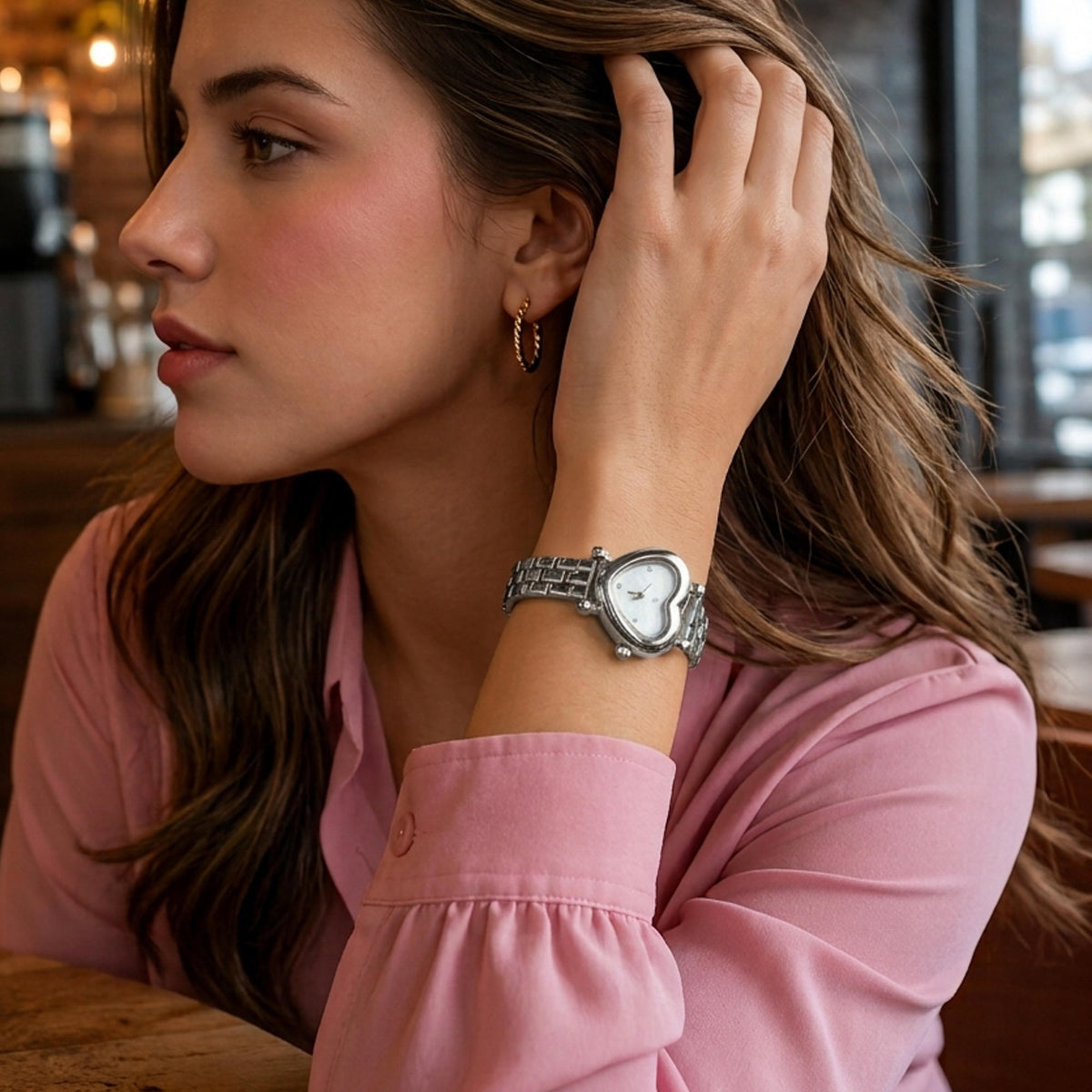 Reloj de extensible  eslabones con caratula de corazon 19cm