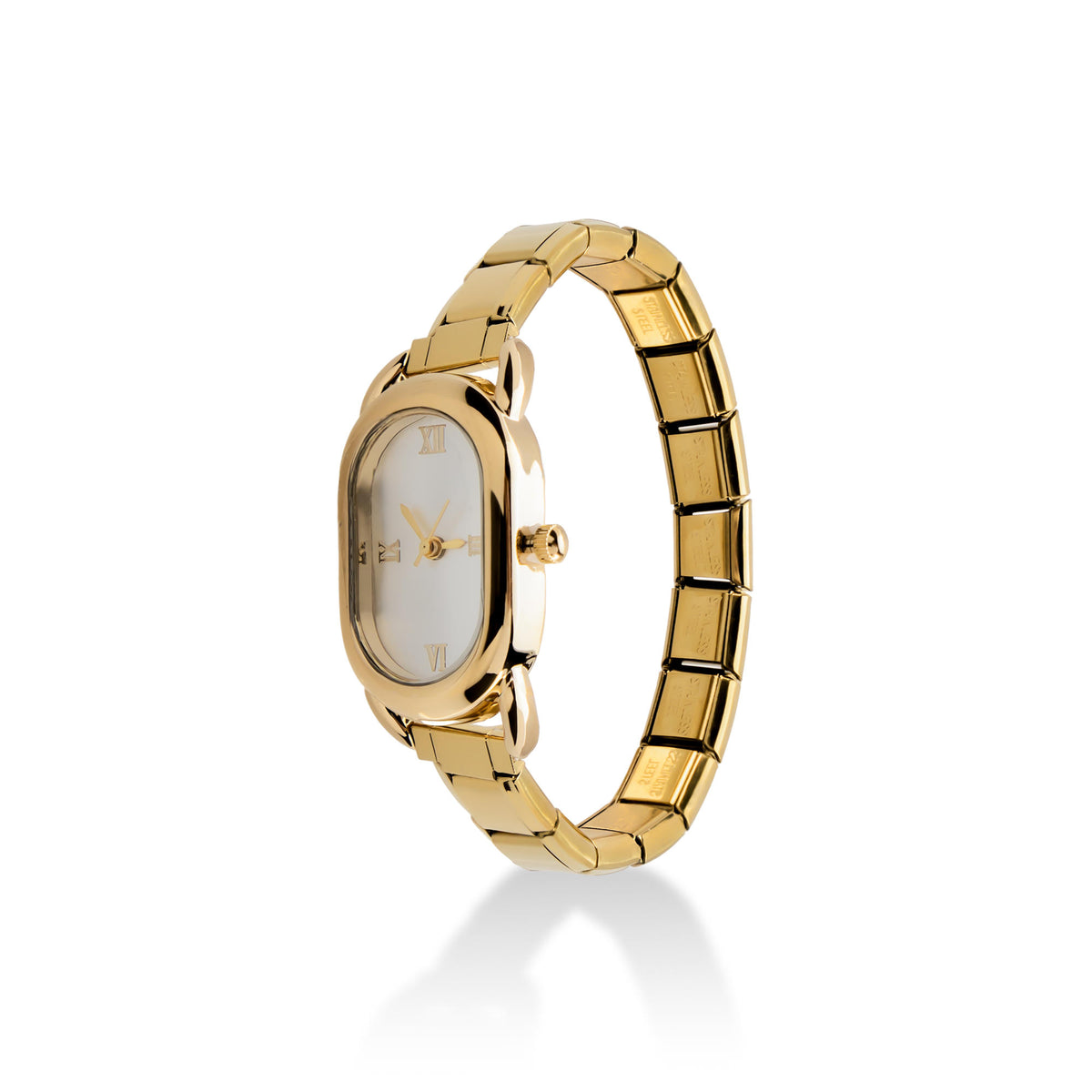 Reloj ajustable eslabon italiano caratula ovalada numeros romanos 30x20mm