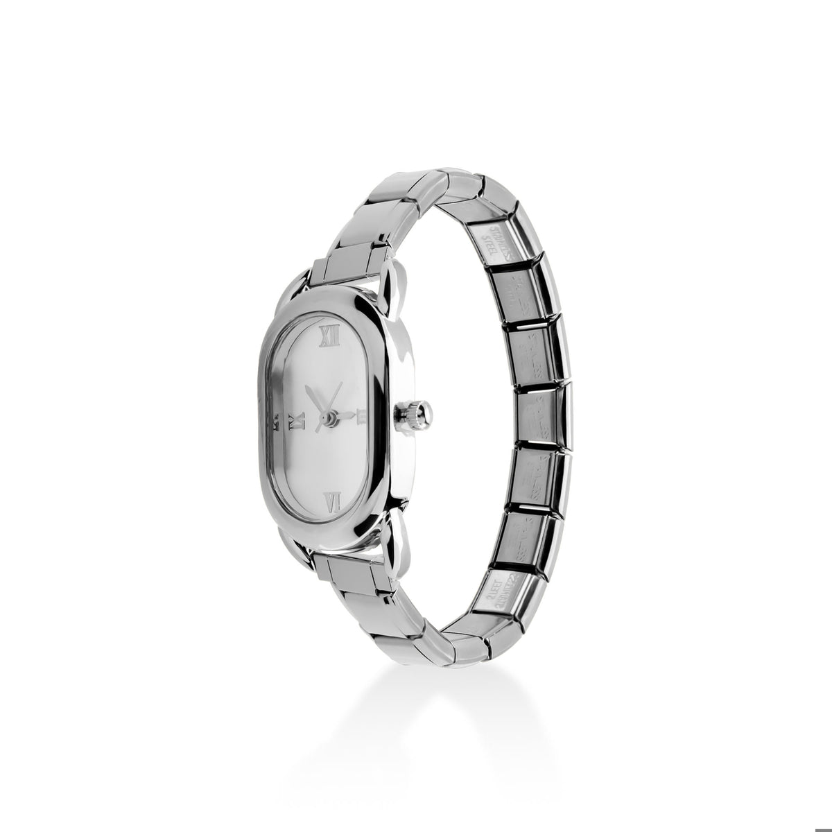 Reloj ajustable eslabon italiano caratula ovalada numeros romanos 30x20mm