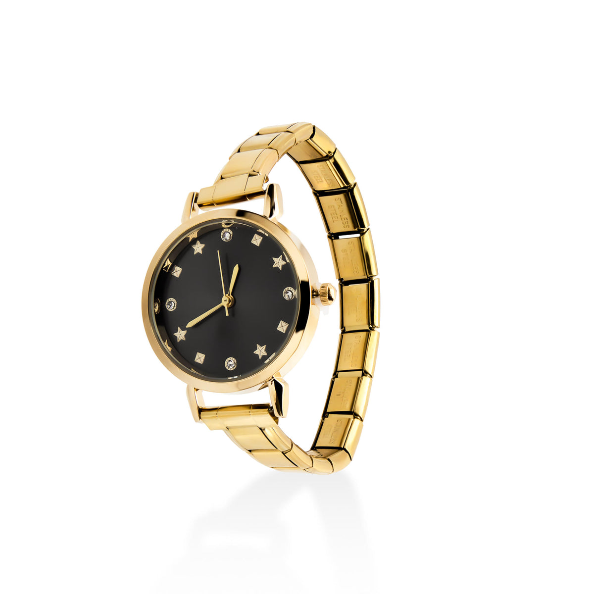 Reloj ajustable eslabon italiano caratula redonda con cristales 30mm