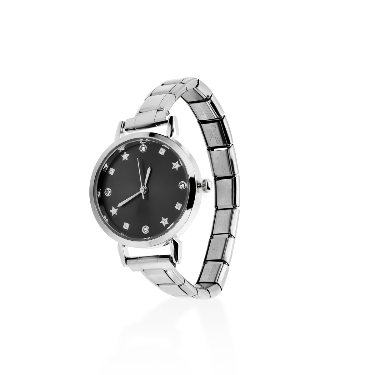 Reloj ajustable eslabon italiano caratula redonda con cristales 30mm