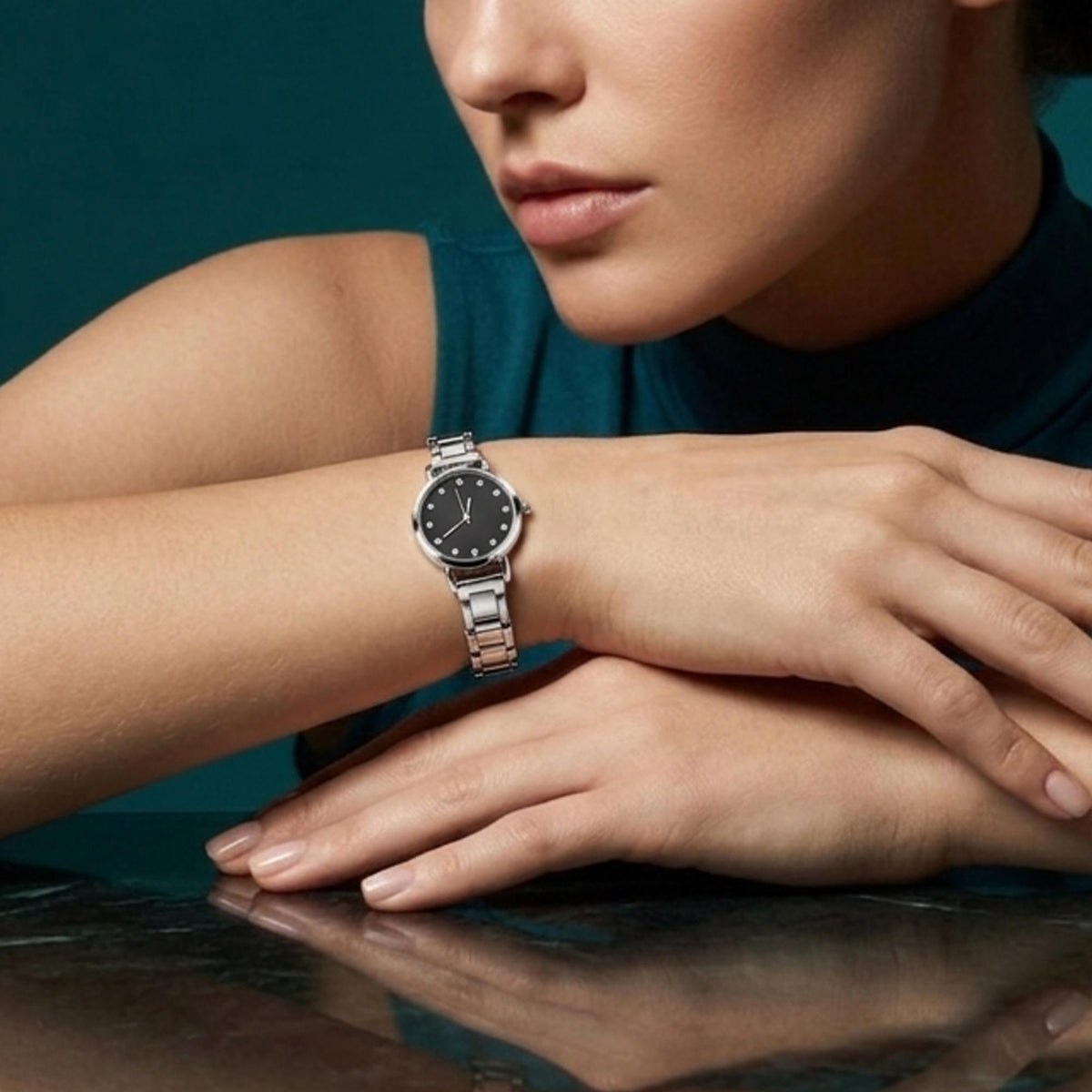 Reloj ajustable eslabon italiano caratula redonda con cristales 30mm