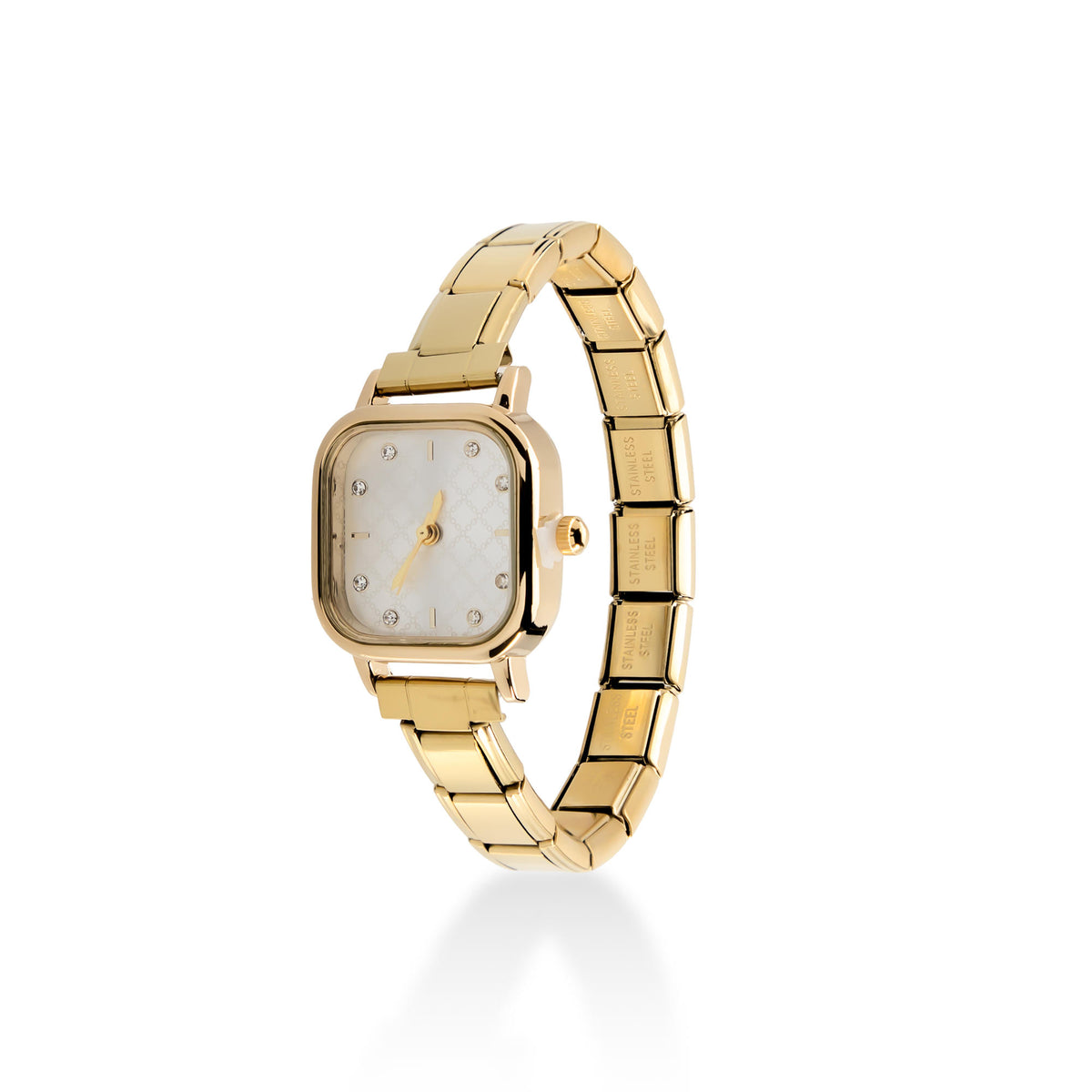 Reloj ajustable eslabon italiano caratula cuadrada con cristales 24x24mm
