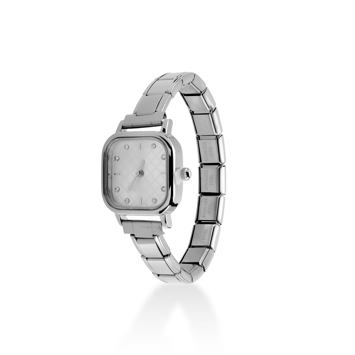 Reloj ajustable eslabon italiano caratula cuadrada con cristales 24x24mm