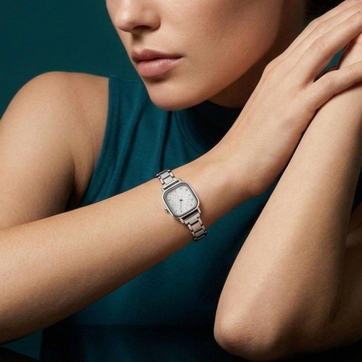 Reloj ajustable eslabon italiano caratula cuadrada con cristales 24x24mm
