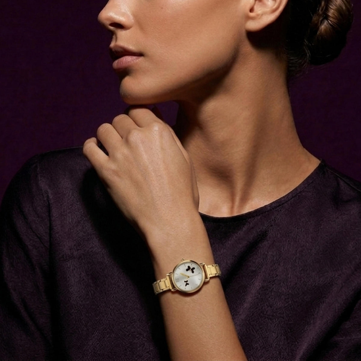 Reloj ajustable eslabon italiano caratula redonda con mariposas esmaltadas 30mm