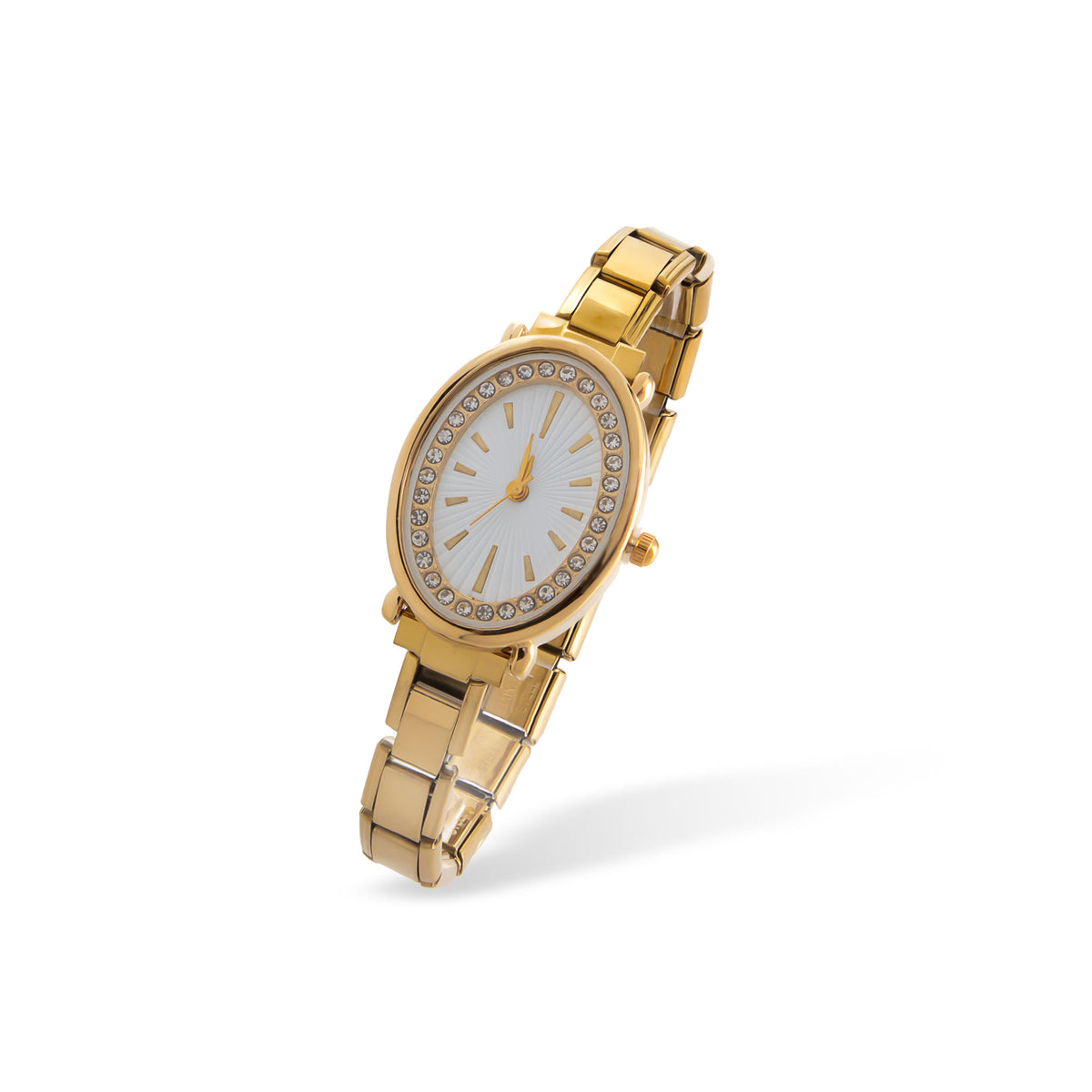 Reloj ajustable eslabon italiano caratula ovalada con cristales 33x25mm
