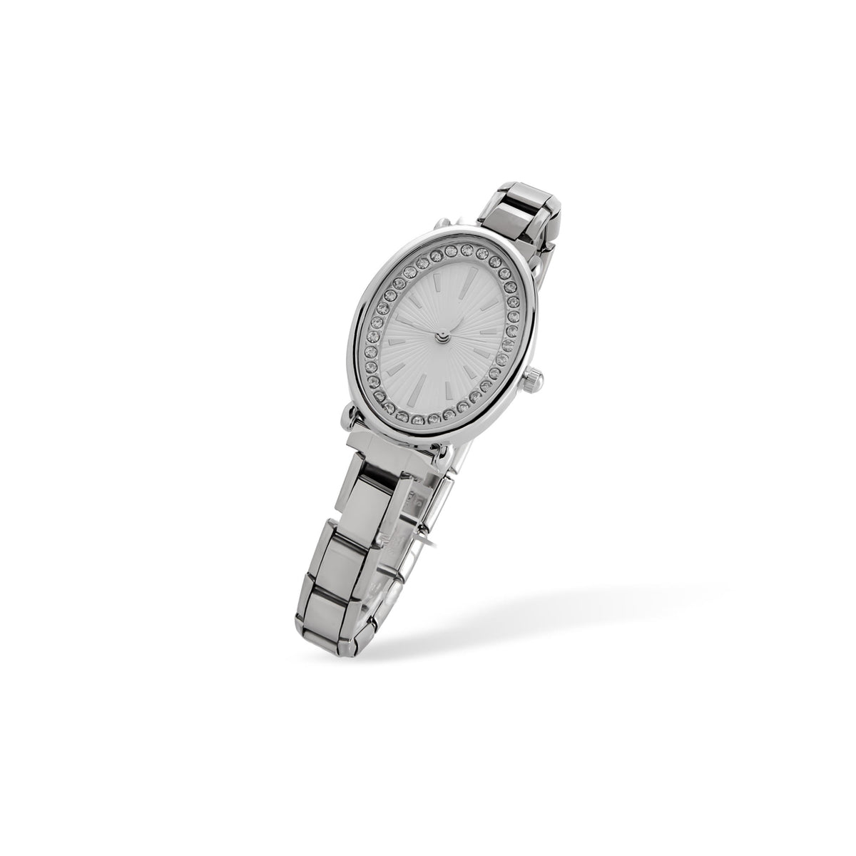 Reloj ajustable eslabon italiano caratula ovalada con cristales 33x25mm