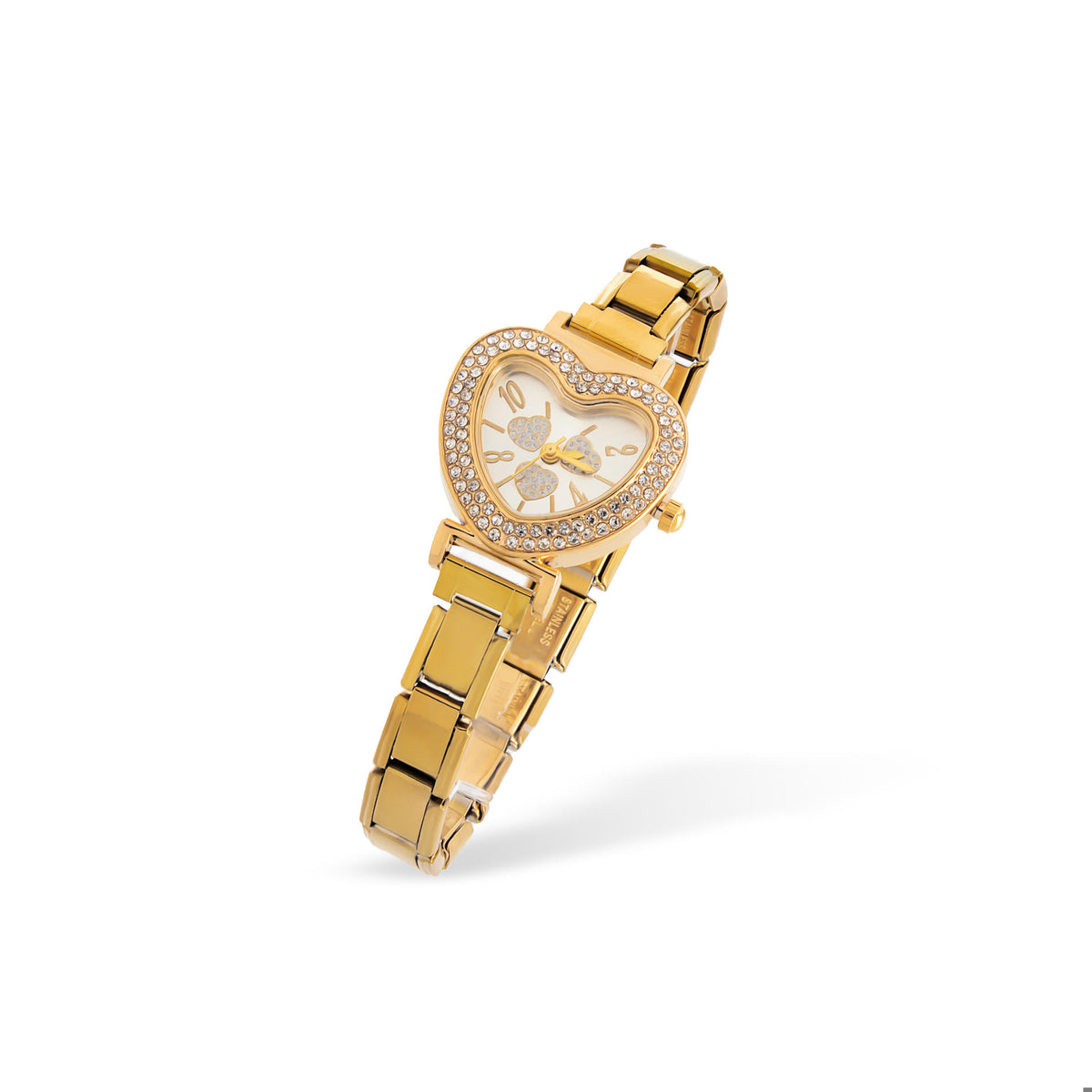 Reloj ajustable eslabon italiano caratula de corazon con cristales 25x27mm