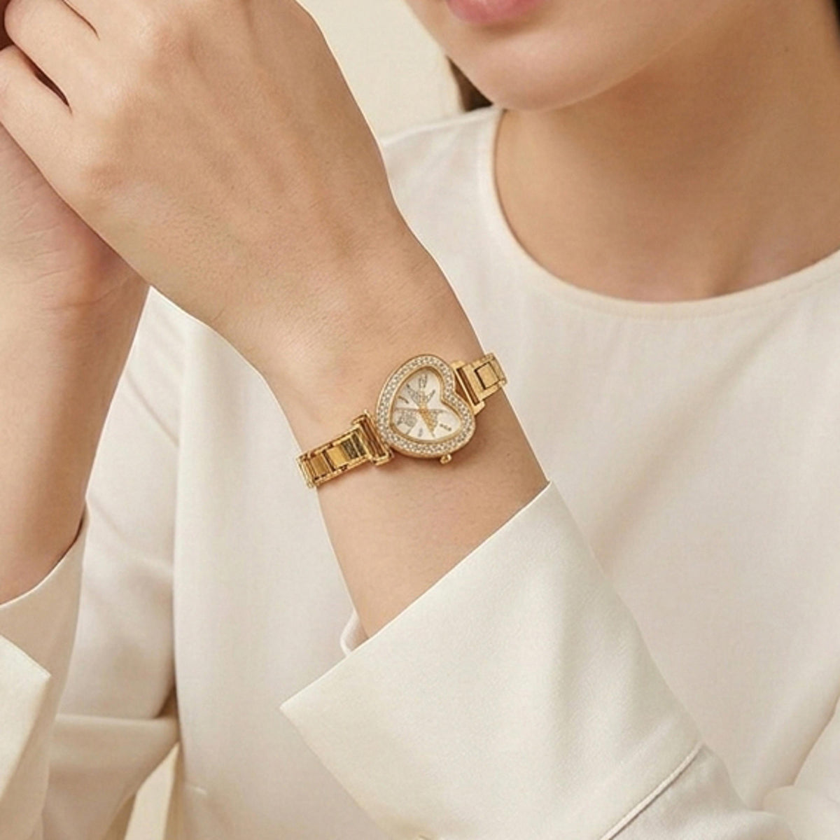 Reloj ajustable eslabon italiano caratula de corazon con cristales 25x27mm