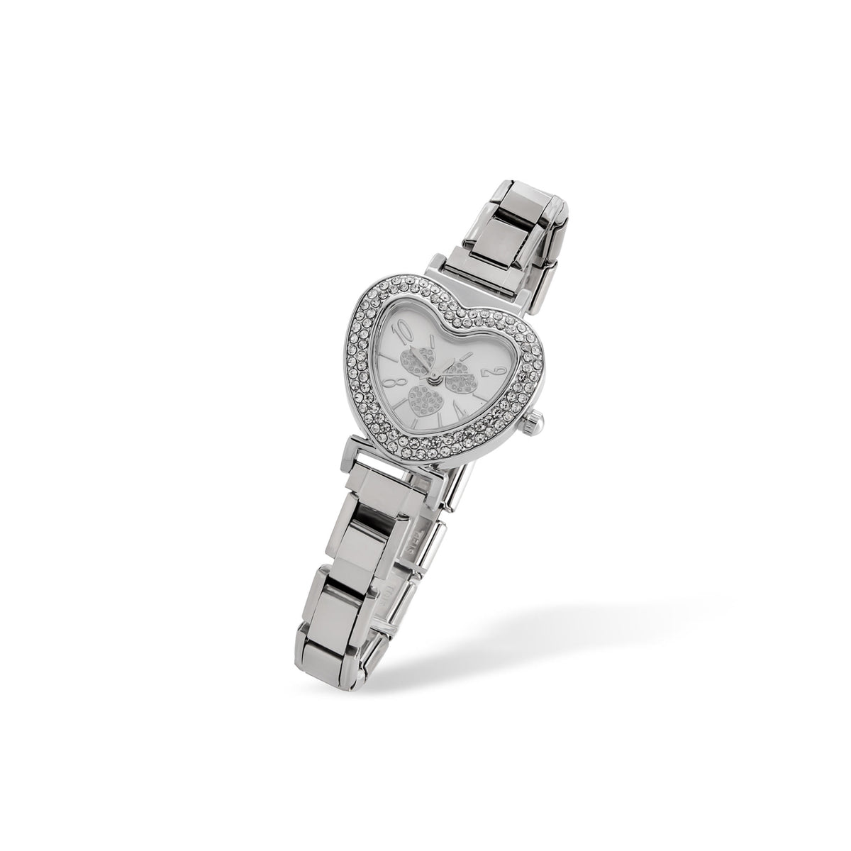 Reloj ajustable eslabon italiano caratula de corazon con cristales 25x27mm