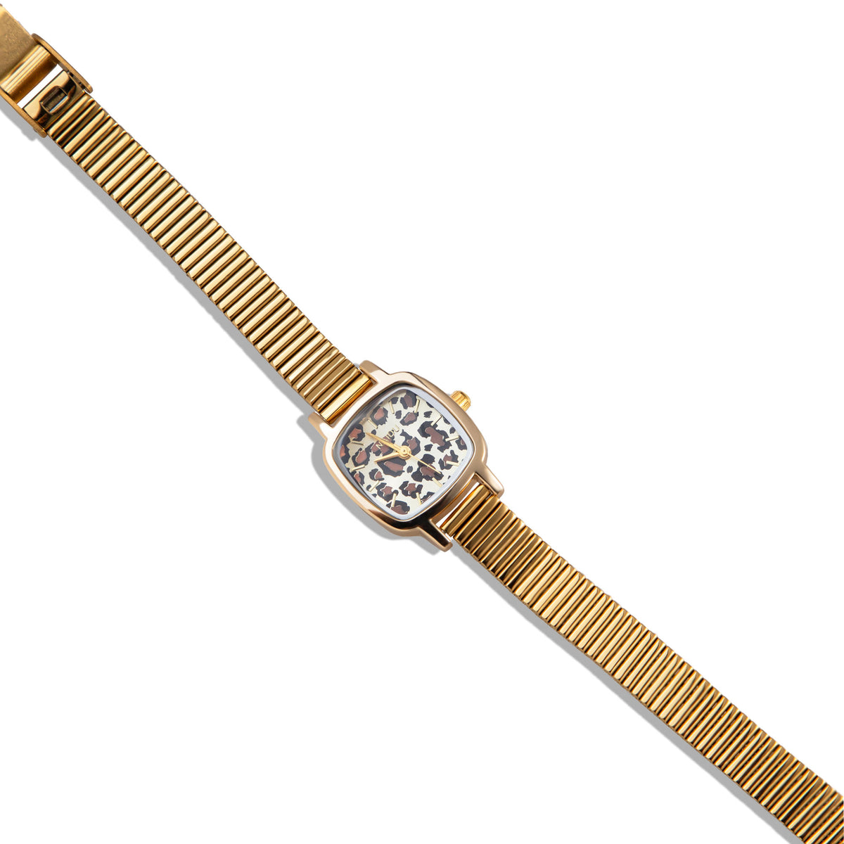 Reloj de extensible eslabon plano caratula cuadrada animal print 22cm