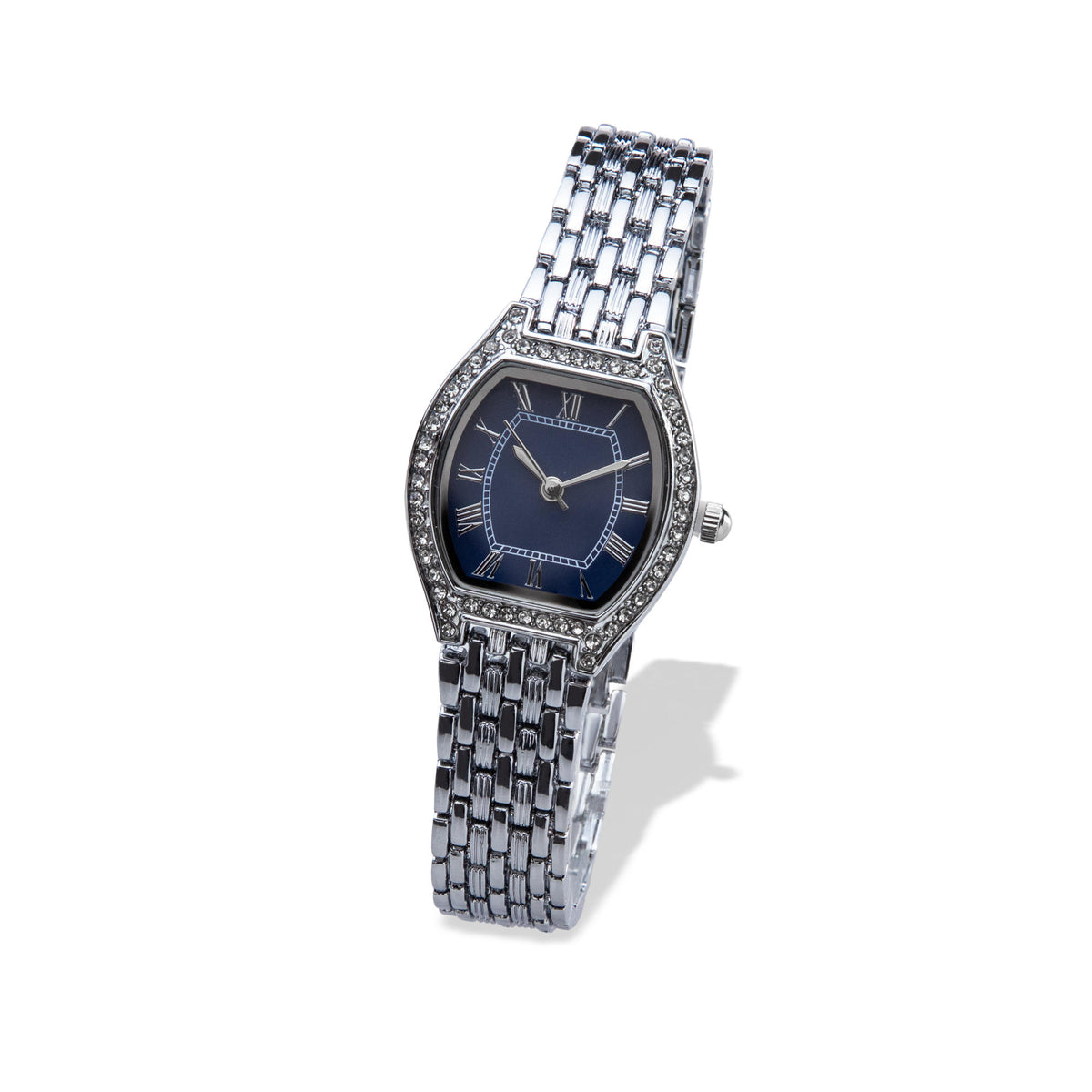 Reloj de extensible caratula semi oval con numeros romanos y cristales 19cm