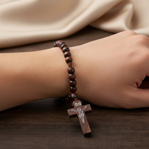 Rosario de la paz con cuentas y cruz de madera 17cm