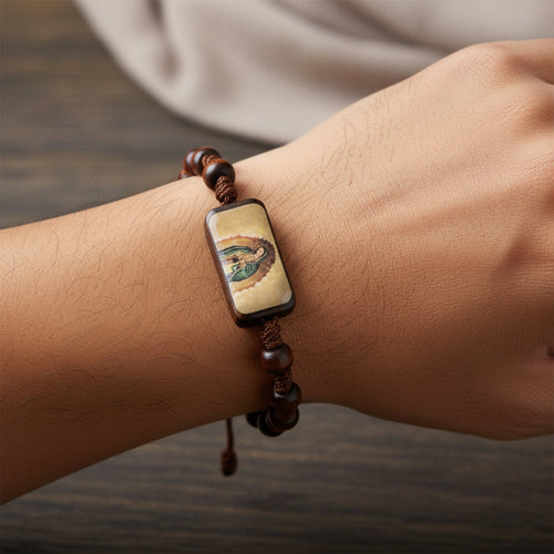 Pulsera de hilo ajustable madera virgen de guadalupe 19mm