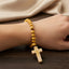 Pulsera de hilo ajustable cuentas y cruz de madera 10mm