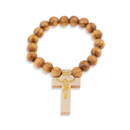 Pulsera de hilo ajustable cuentas y cruz de madera 10mm