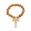 Pulsera de hilo ajustable cuentas y cruz de madera 10mm
