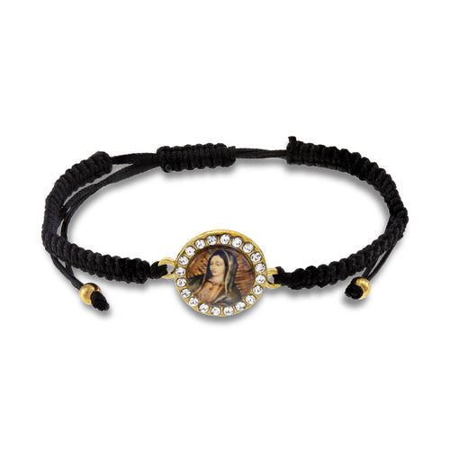 Pulsera de hilo ajustable medalla virgen de guadalupe cristales 16mm