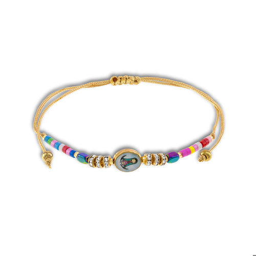 Pulsera de hilo ajustable virgen de guadalupe ilustrada chaquira 7mm