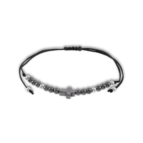 Pulsera de hilo ajustable cruz y balin liso 8mm