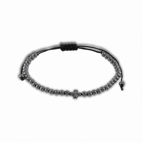 Pulsera de hilo ajustable cruz cuadrada y balin liso 8mm