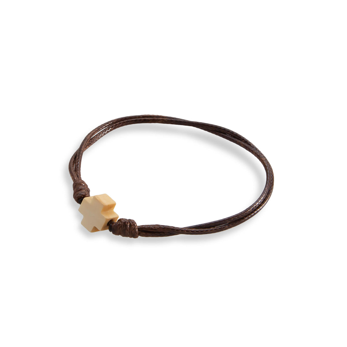 Pulsera ajustable de hilo encerado con Cruz de madera 10mm