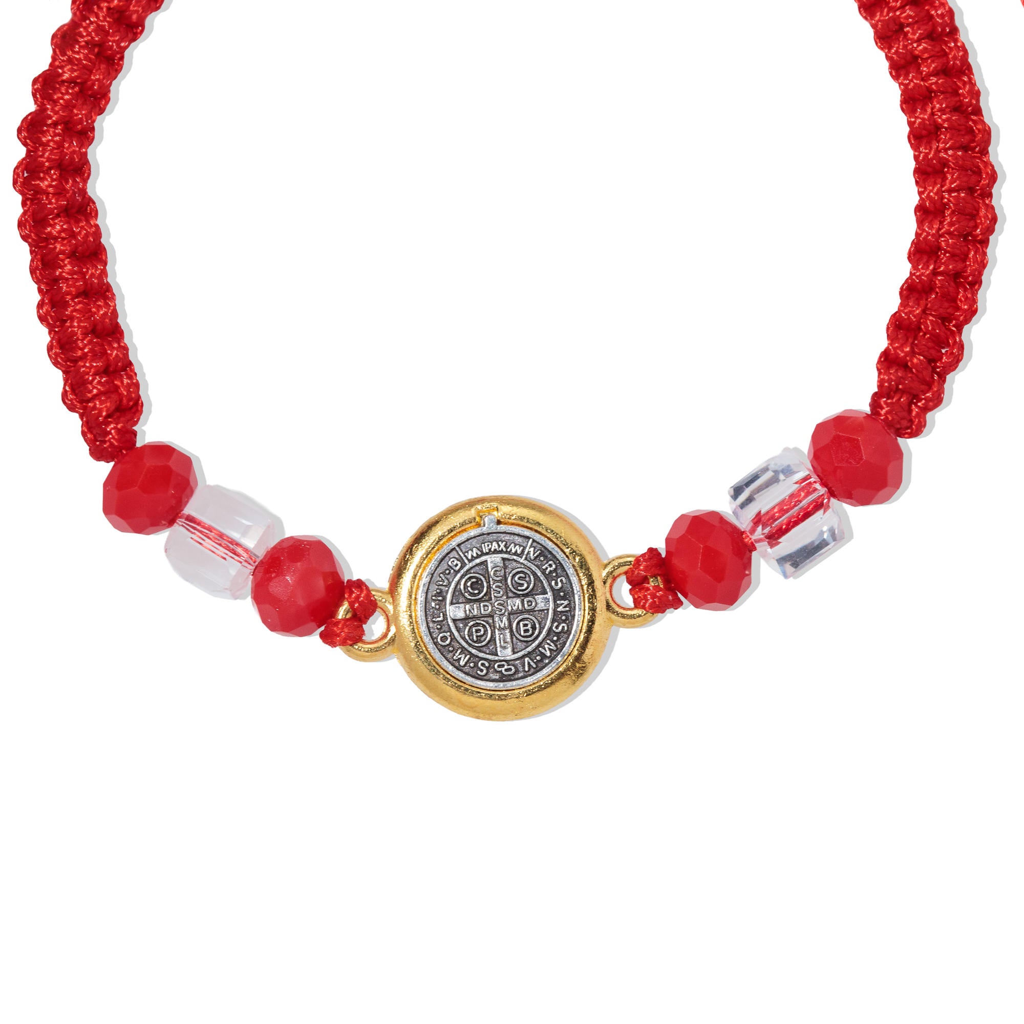Pulsera de hilo ajustable Medalla de San Benito con cristal 28cm