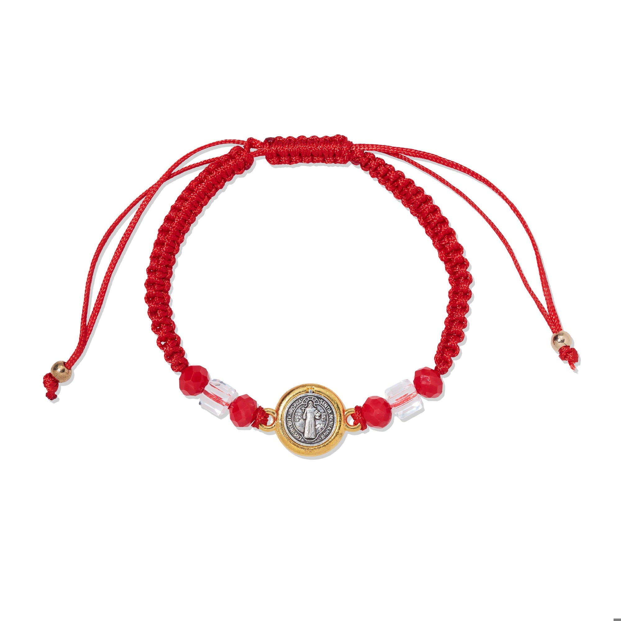 Pulsera de hilo ajustable Medalla de San Benito con cristal 28cm