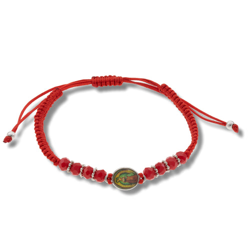 Pulsera de hilo ajustable medalla virgen de guadalupe y cristales 10mm