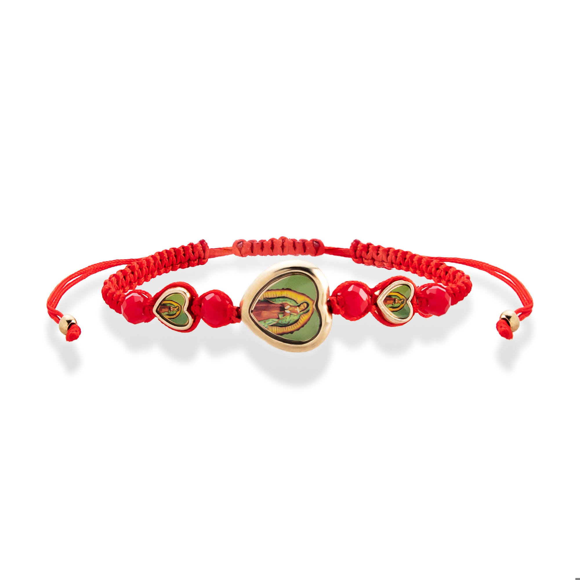 Pulsera de hilo ajustable Virgen de Guadalupe en corazones 8-18mm