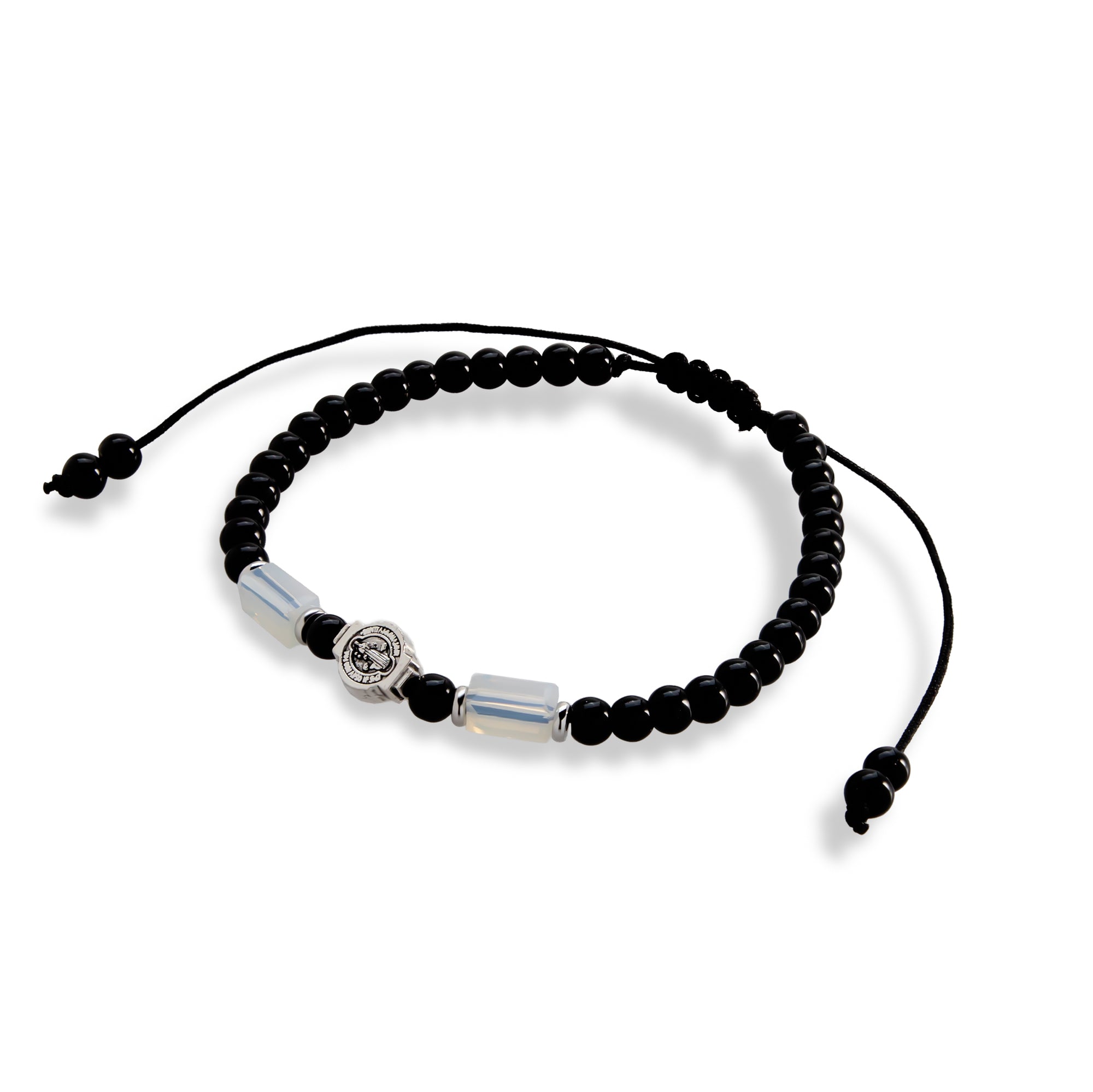Pulsera de hilo ajustable piedra natural y Medalla de San Benito 4mm