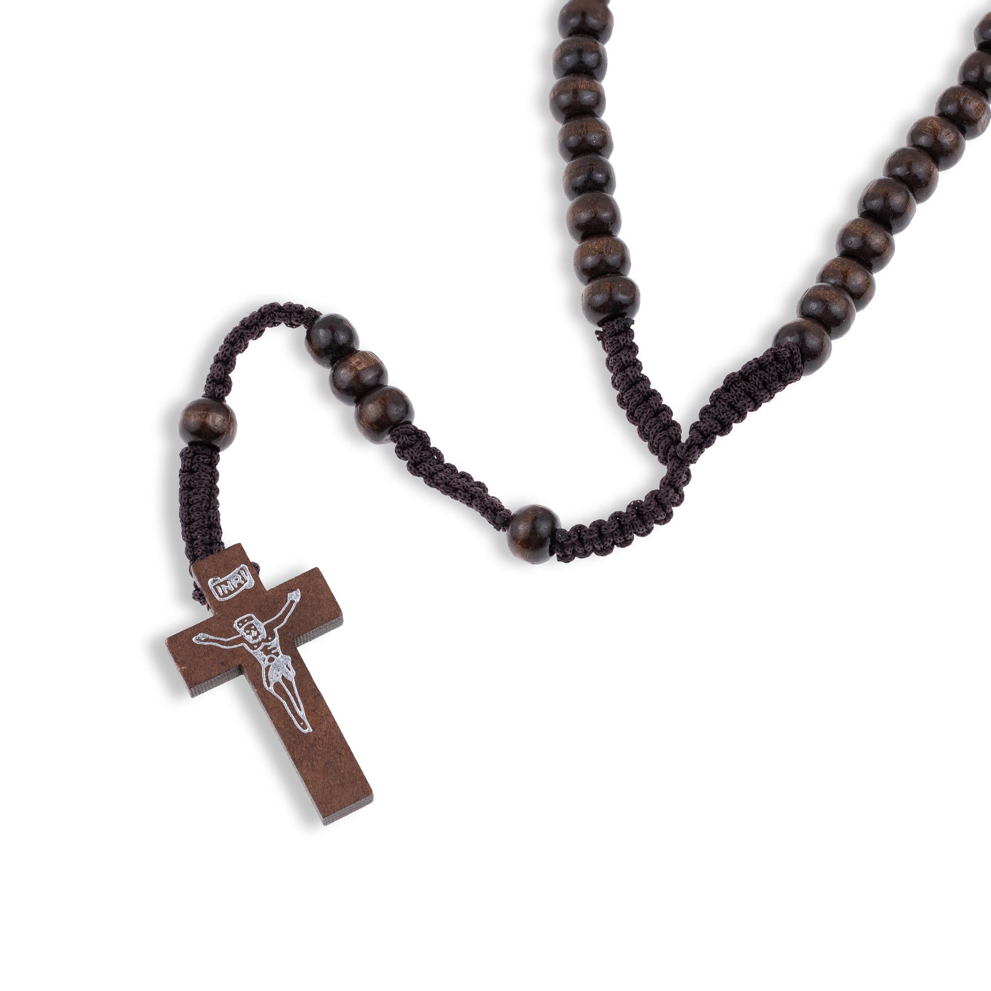 Rosario de hilo con cuentas de madera crucifijo 65cm