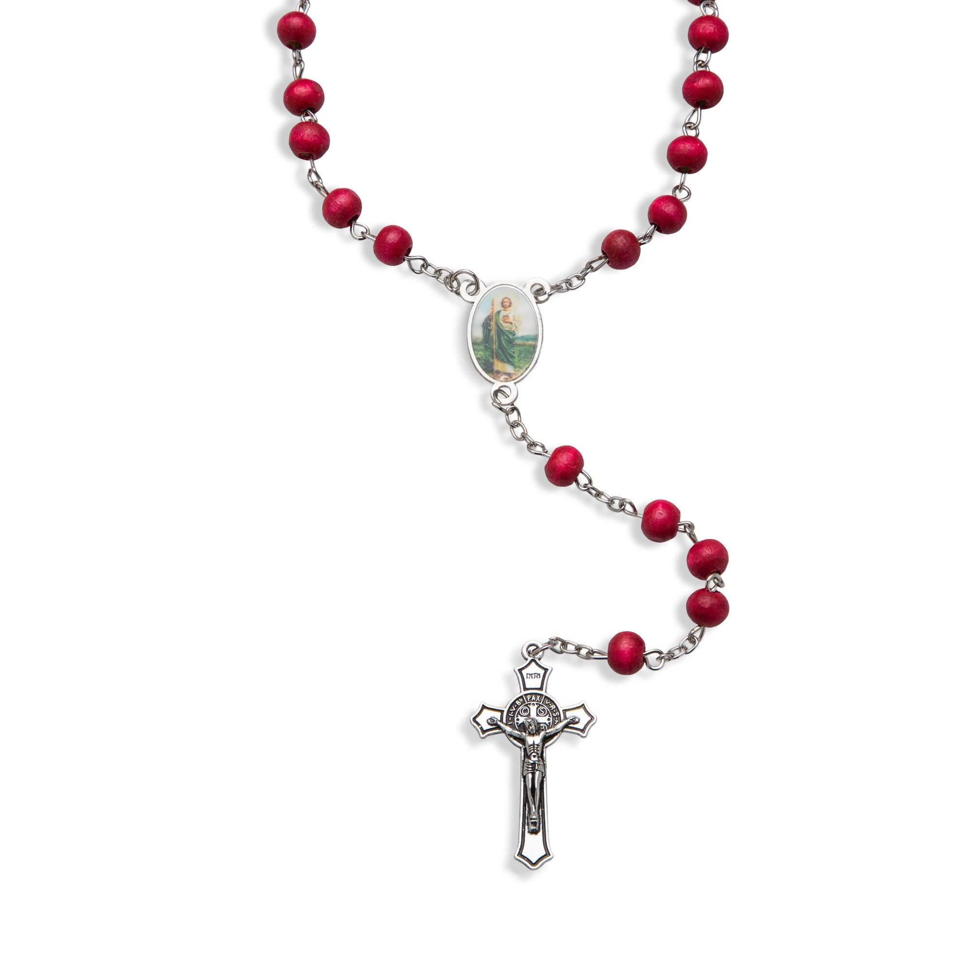 Rosario cuentas madera San Judas Tadeo Crucifijo colgante 67cm