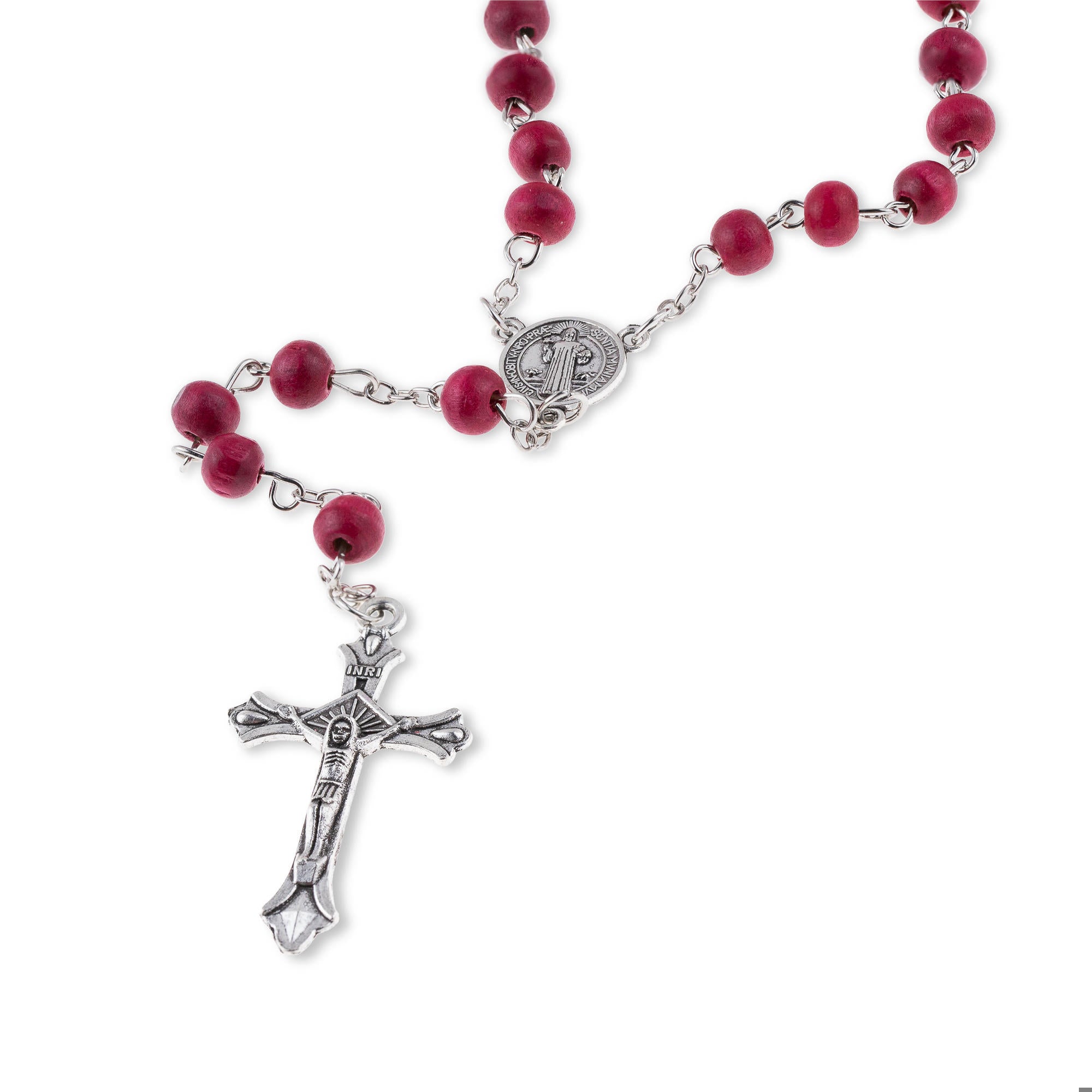 Rosario cuentas madera San Benito Crucifijo colgante 67cm