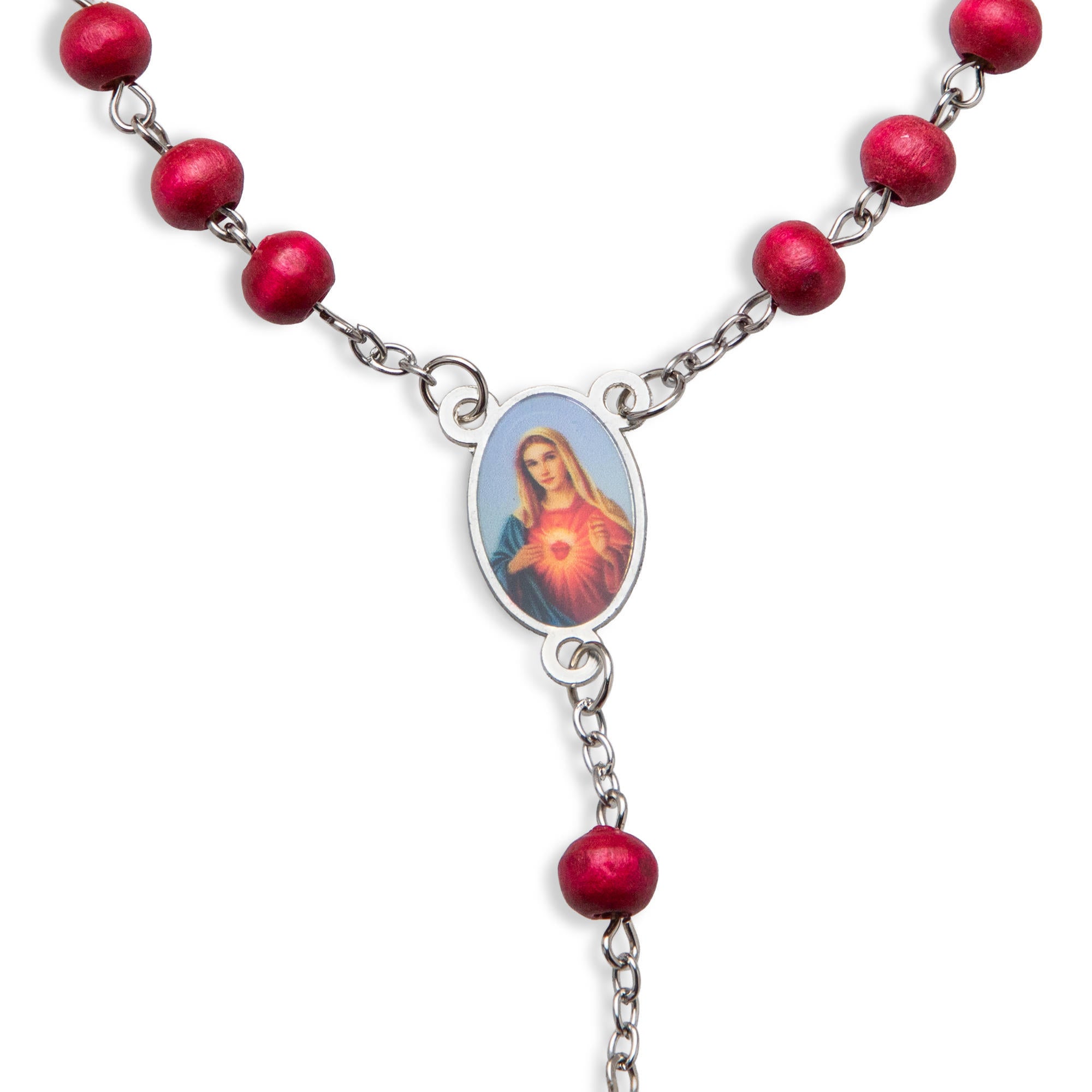Rosario cuentas madera Sagrado Corazon Crucifijo colgante 67cm