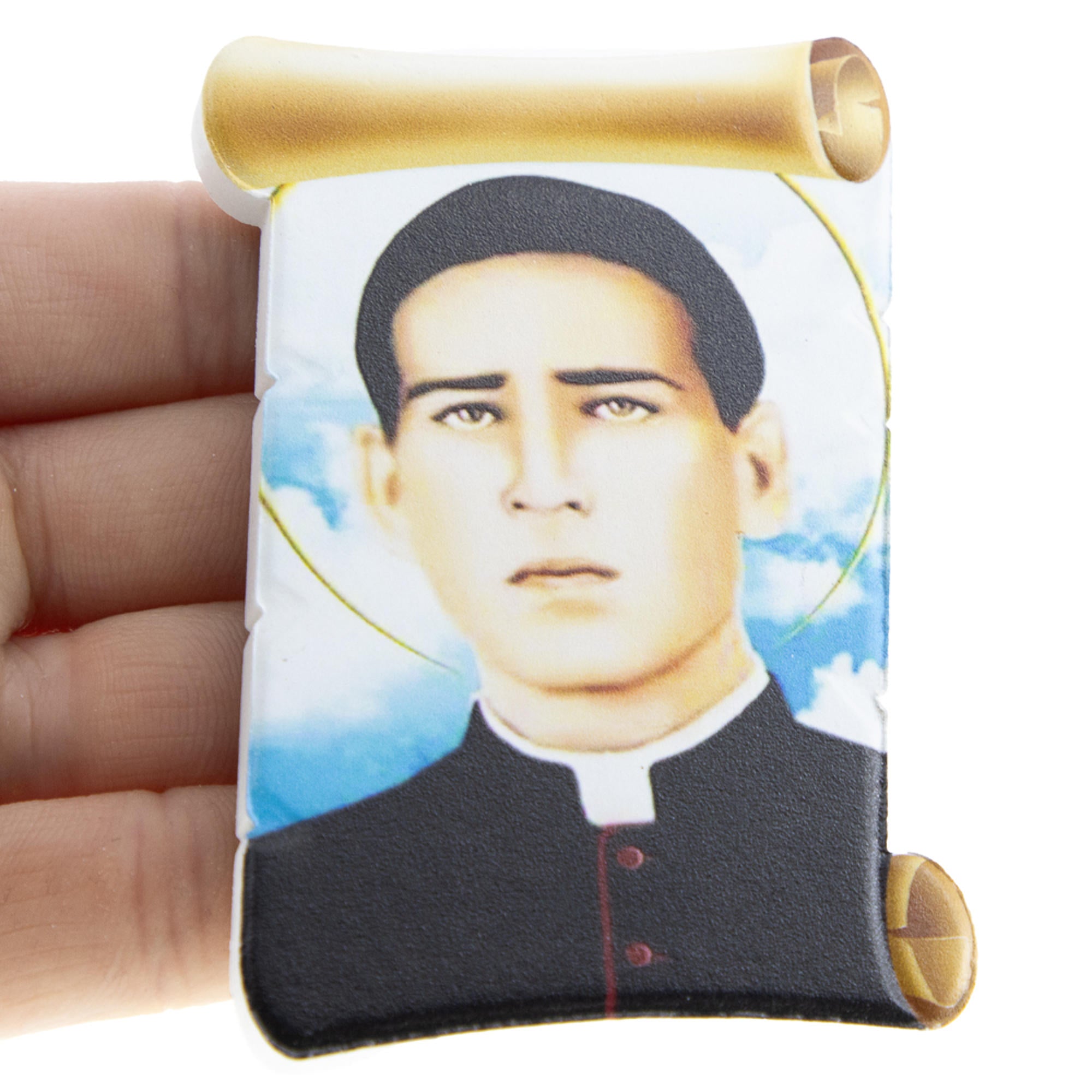 Iman de pergamino Santo Toribio Romo 8cm