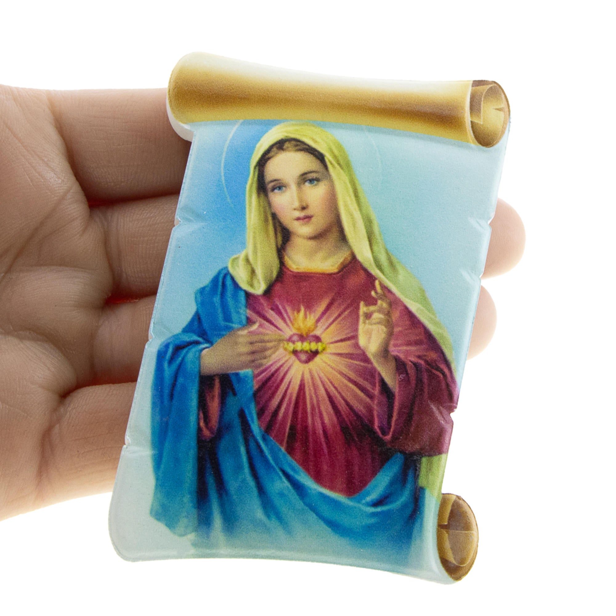Iman de pergamino Virgen del Sagrado corazon de Maria 8cm