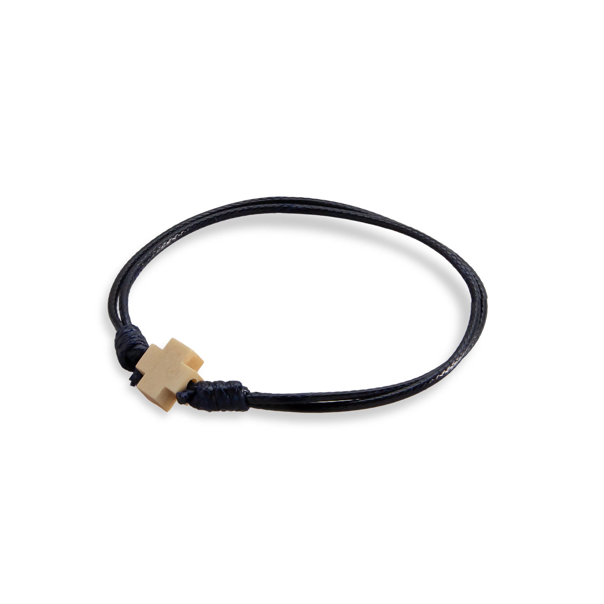 Pulsera ajustable de hilo encerado con Cruz de madera 10mm