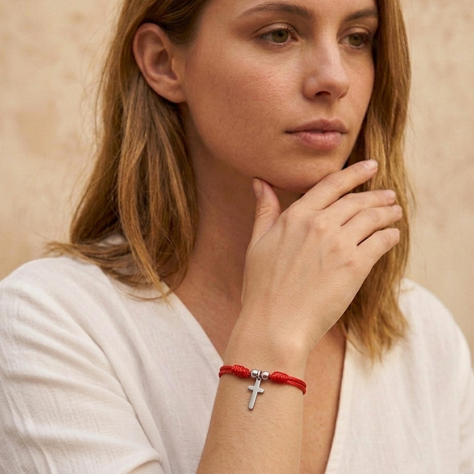 Pulsera ajustable de hilo encerado con Cruz lisa 14mm