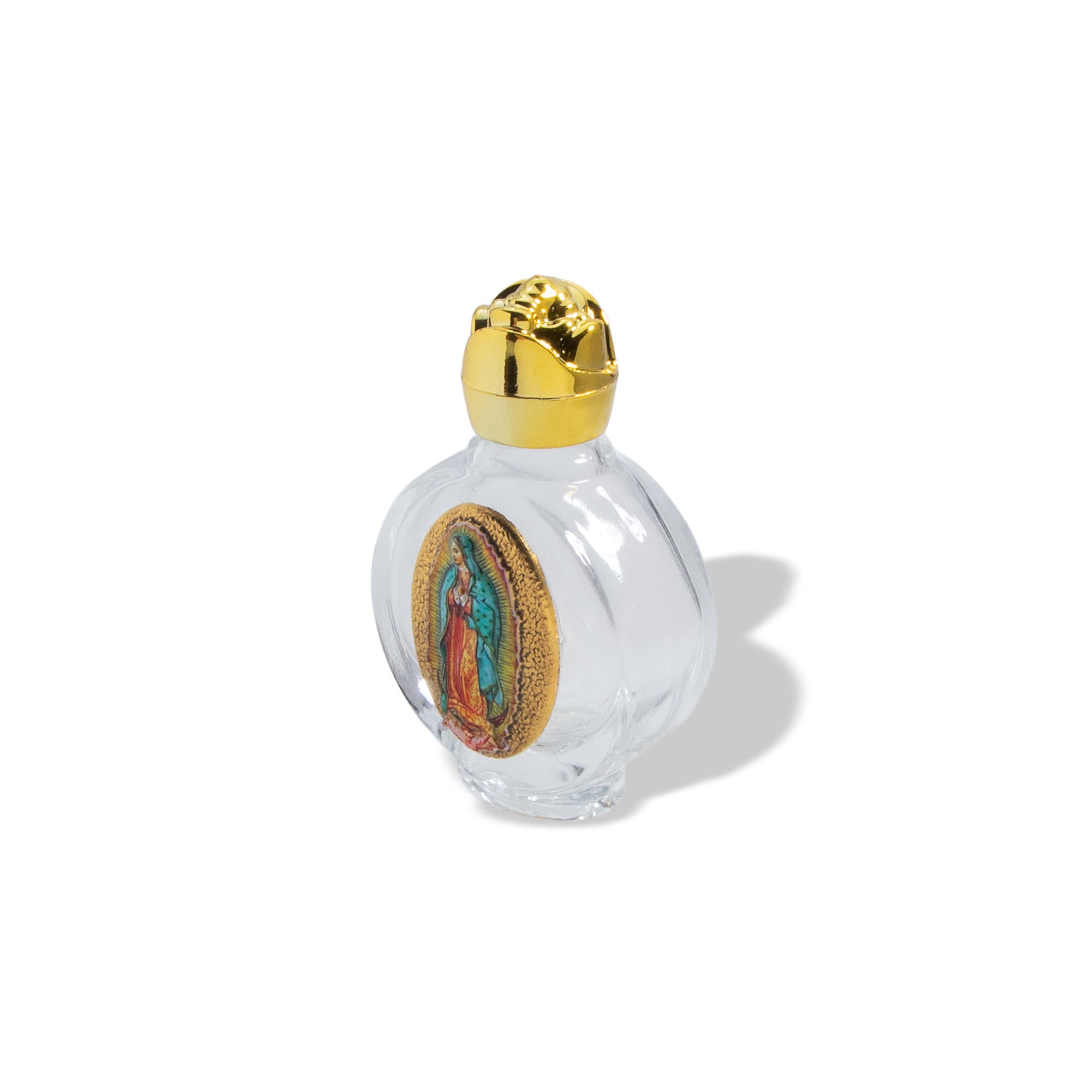 Frasco de vidrio agua bendita Virgen de Guadalupe 67mm